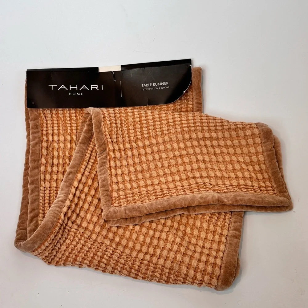 Tahari Home Rust Orange Textured Table Runner 16”x90”